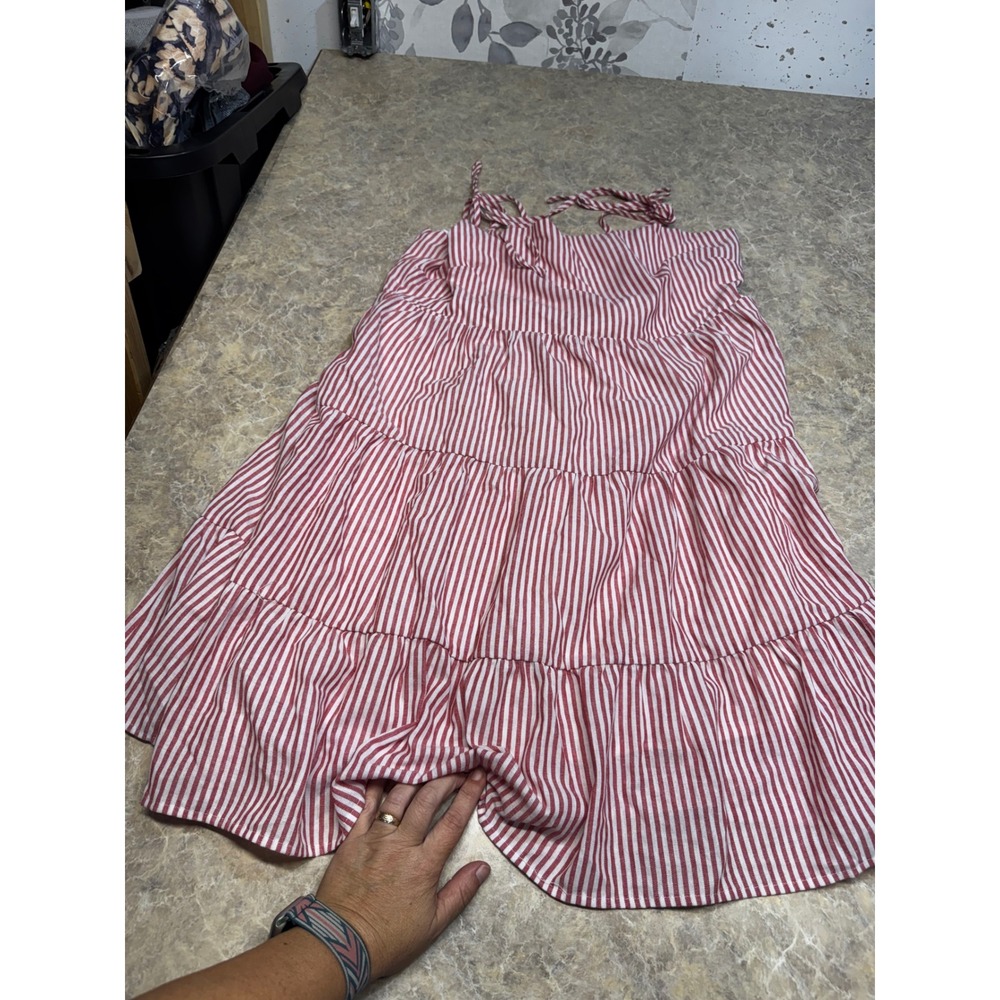 Pink Lily Red White Striped Tiered Tie Shoulder Sundress 3XL PL341